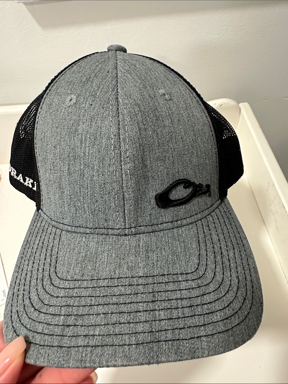 Drake Black Mesh Trucker Hat with Olive Logo Patch 040